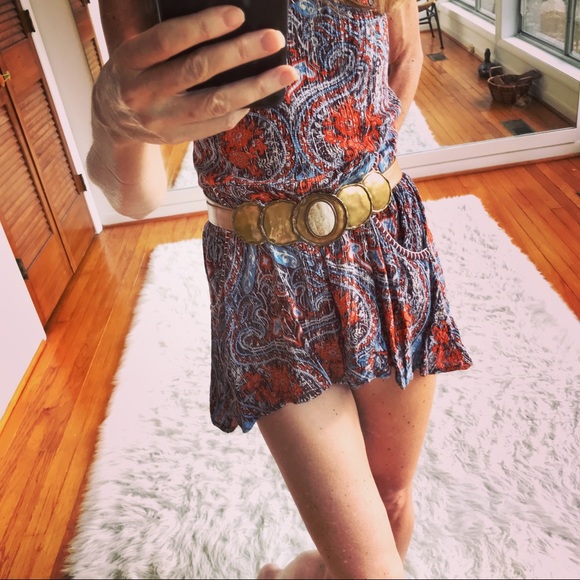 Vintage brass stone & metal belt Artist Signed